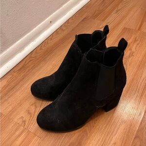 Black Suede Ankle Boots - Classic Chelsea Heel